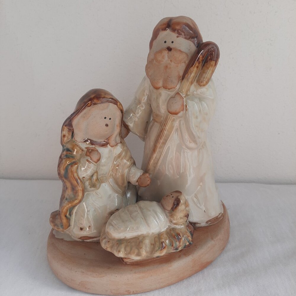 Nativity Glazed Ceramic Pottery 8" tall unbranded, Holy Family, Christmas Decor